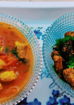 A picture of Gatte ki Sabzi (dry and with gravy).