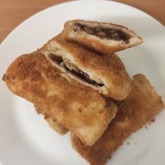 A picture of Fried bread with choco banana.