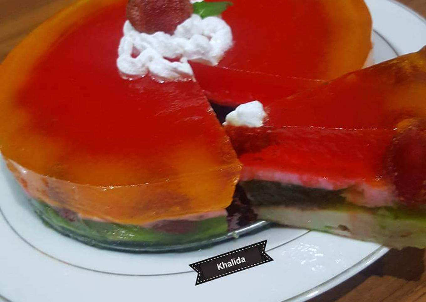 Rainbow tri jello upside down pudding cake