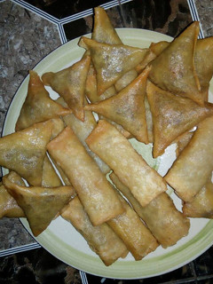 A picture of Hot spring rolls and samosa.