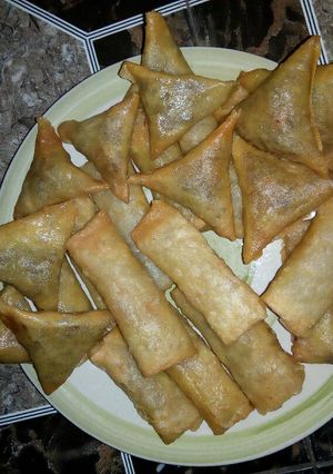 A picture of Hot spring rolls and samosa.