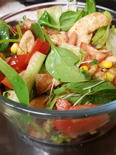 A picture of My Sweet Sriracha Chilli Chicken with A Sweetcorn Salad. 🙂.