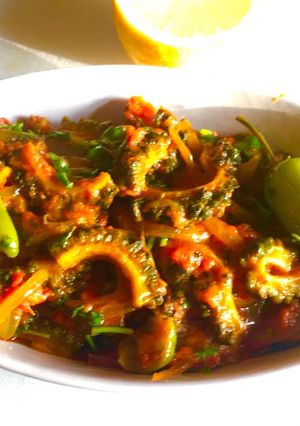 A picture of Bitter Gourd Curry: (Karele ki Sabzi).