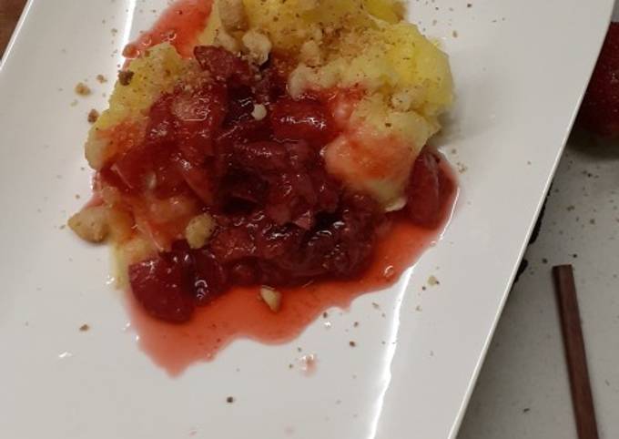 Pineapple sorbet with strawberry compote