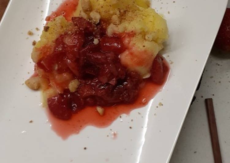 Pineapple sorbet with strawberry compote