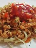 พาสต้า ซอสมะเขือเทศ ไก่สับ (เส้นลิงกวินี)