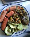 Low carb vegetable, sausages,avocado and fish