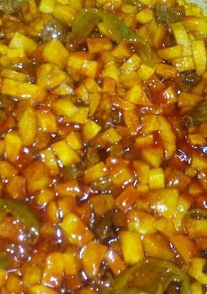 صورة لوصفة بطاطس مكعبات مع لحم مكعبات صغيره 👑🍖