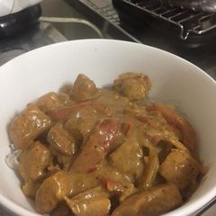 A picture of Pork stew and shirataki noodles.