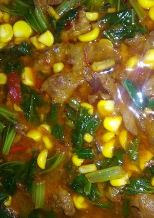 Foto resep Sawi pahit daging masak kecap (pedas manis)