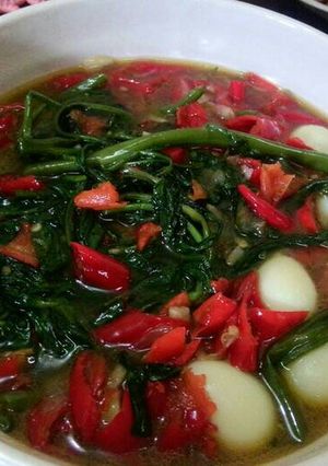 Foto resep Sayur Kangkung Telur Puyuh Pedas