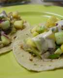 Fish tacos with mango salsa and yoghurt-lime sauce