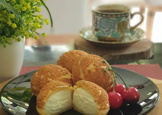 Resep 70. SUS CRUNCHY/CHOUX AU CRAQUELIN dengan VLA ala beard papa's, Enak