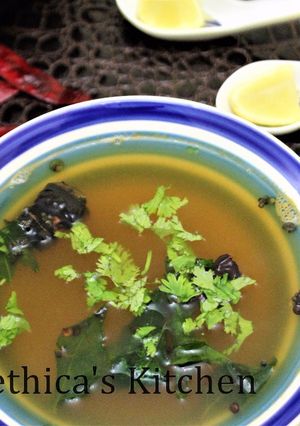 A picture of Banana Stem Rasam.