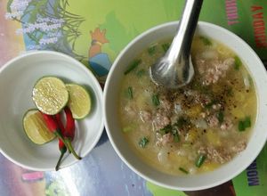 Hình của món Nui nấu thịt băm.