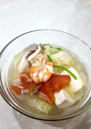 Hình của món Canh tôm nấm đậu hũ.