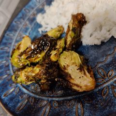 A picture of Air fryer brussel sprouts with honey balsamic.