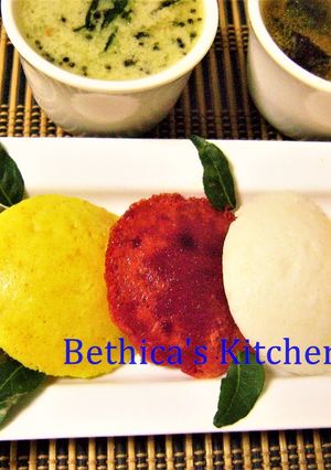 A picture of Yummy Colourful Idlis.
