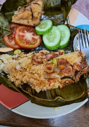 Foto resep Nasi bakar cumi asin pete