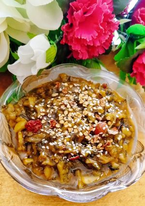 A picture of Khatta Meetha Karela (Bitter Gourd and Raw Mango Chutney).