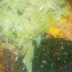 A picture of Skuma,fried omelette,cabbage,matumbo.