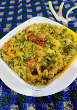 A picture of Moong dal and Onion Leaves Curry.
