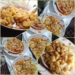 A picture of Aloo chaat and kharboonana chaat.