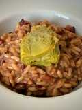 Arroz meloso con jamón ibérico, Idiazábal y alcachofa