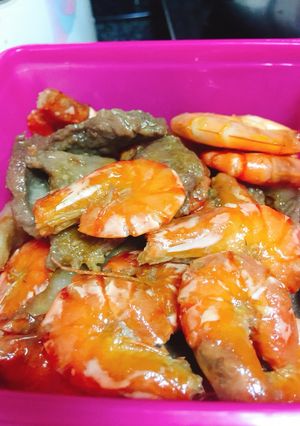 Hình của món Tôm đất rang thịt heo.