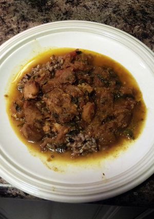 A picture of West Indian Curry Chicken with Squash.