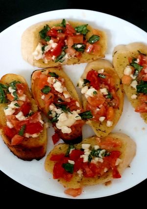 A picture of My Garlic bread Brushetta Snack 💛.