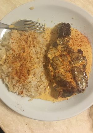 Una foto de Bondiola a la crema con arroz