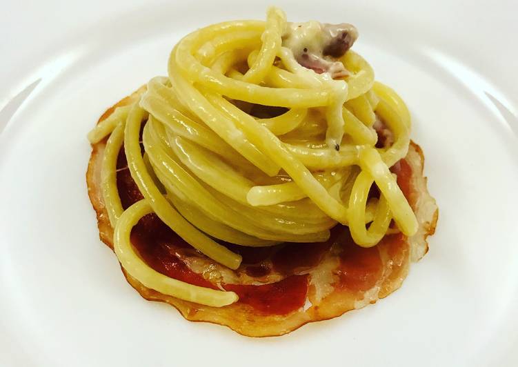 Bucatini con crema di formaggi e pancetta #iofotografoconcookpad