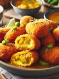 Croquetas de pollo al curry rebozadas con quicos