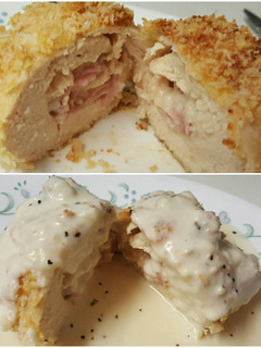 A picture of Chicken Cordon Bleu with Cheese Sauce.