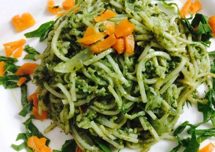 Simple Way to Make Speedy Noodles in spinach pesto#cooksnap