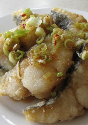A picture of Fried White Fish with Spicy Ponzu Sauce.
