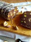 Salame al cioccolato con pistacchi senza uova e senza burro