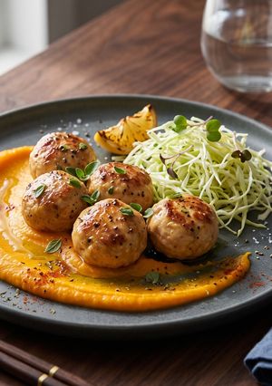Una foto de 🧆Albóndigas Jugosas de Pollo (Meal Prep Fit con Puré y Ensalada)