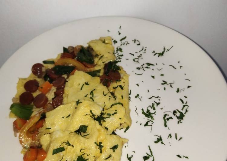urutan Menyiapkan Omelette telur isi sosis sayur Jadi, Lezat Sekali
