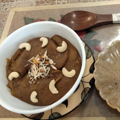 A picture of Punjabi Baisakhi special Aate ka halwa.