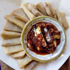 Fried Yam & Fish Sauce A picture of Fried Yam & Fish Sauce.