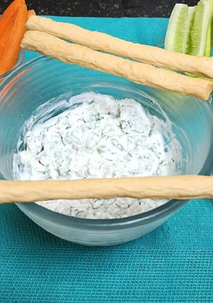 A picture of Hung Curd Vegetable Dip.