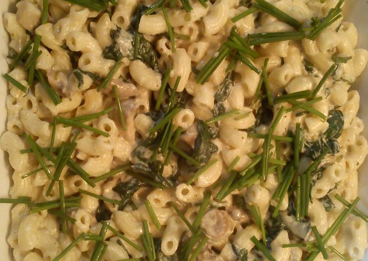 Macaroni with white Mushroom sauce and spinach