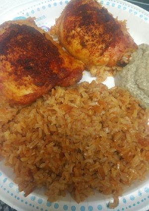 A picture of Roasted Rice and Chicken.