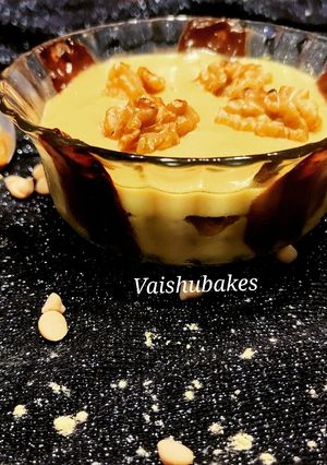 A picture of Walnut Mango Choco Pudding.