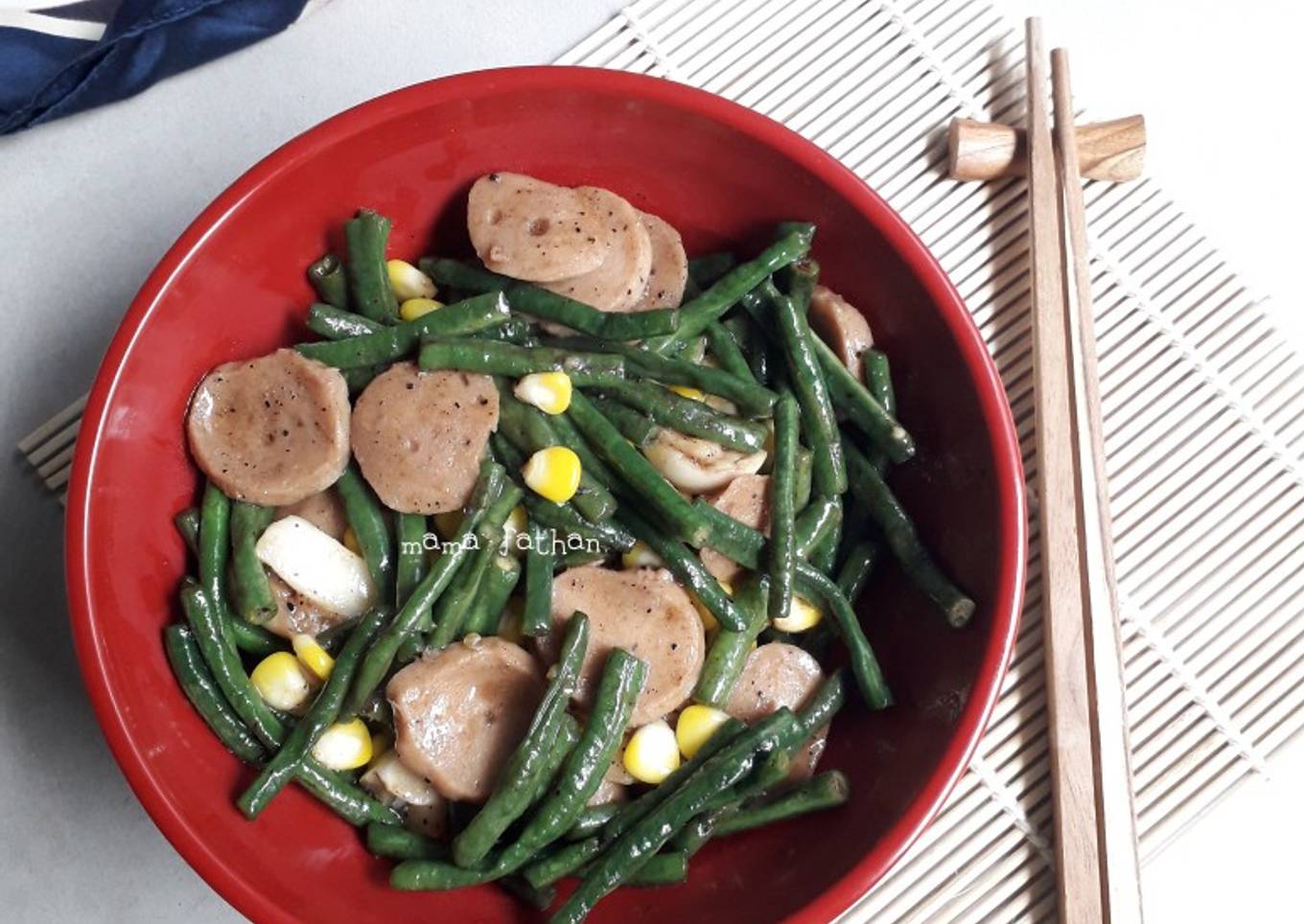 Kacang panjang jagung bakso teriyaki