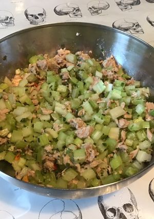 A picture of Marinated Celery Salad with Tuna and Lemon.