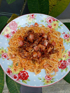 Foto resep Fettuccini pasta topping cumi barbeque