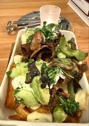A picture of Fat Free Donner Style Meat and Salad.